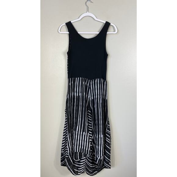 Inizio Stripe Magic Dress Linen Black Gray Large Lagenlook Boho Artsy - Picture 7 of 10